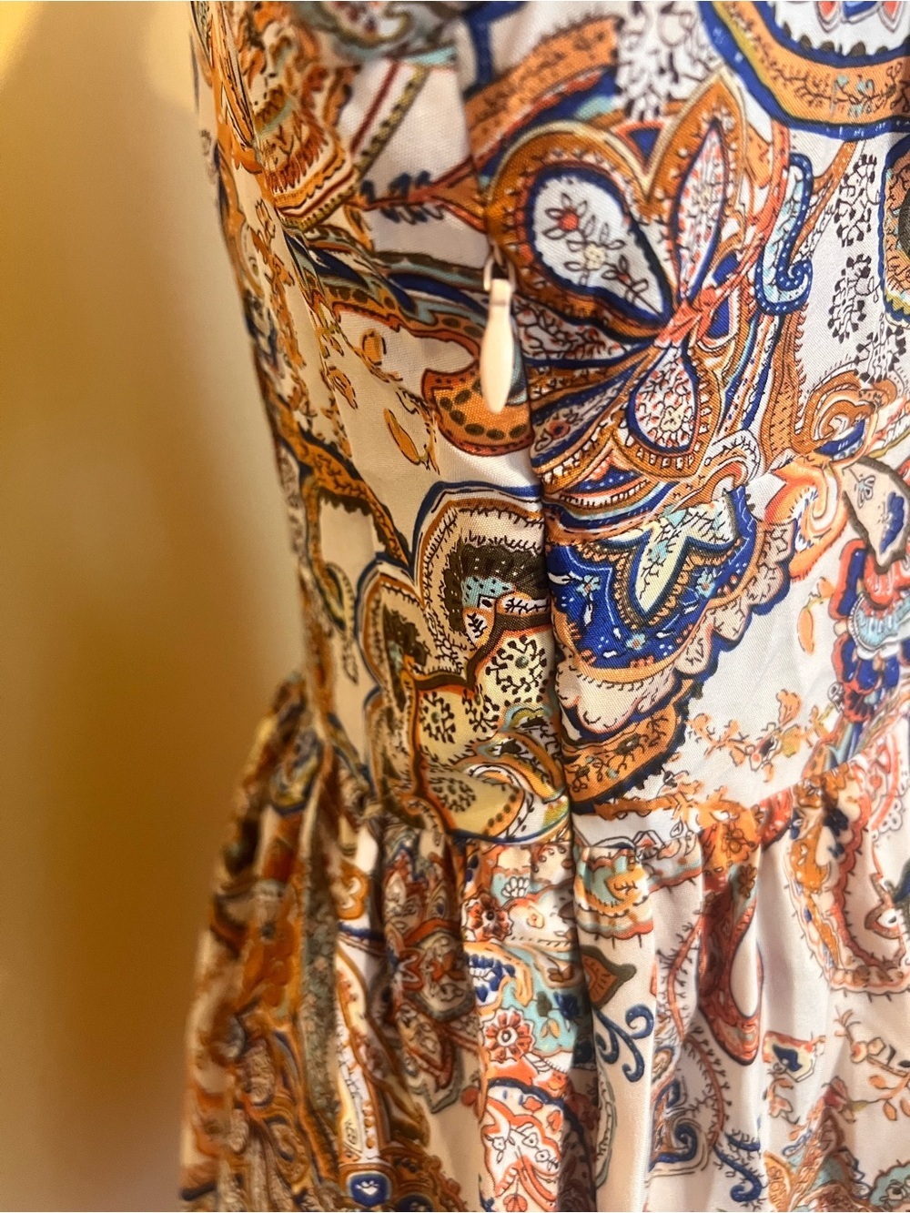 Boho Paisley V-Neck Bell Sleeve Dress - Cream size medium - Picture 8 of 12